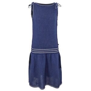 CHANEL Yachting Knit Dress Navy size FR 34 Cord Embellished Trim Drop waist